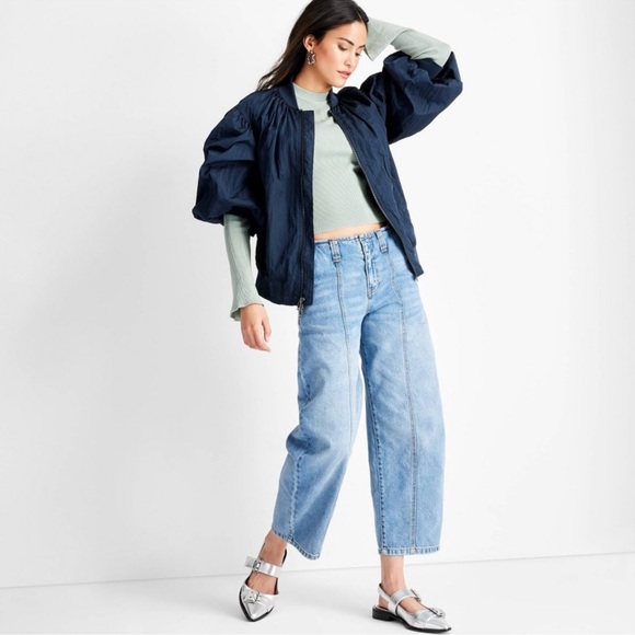 Women's Mid-Rise Barrel Leg Jeans - Future Collective Medium Wash - Picture 3 of 6